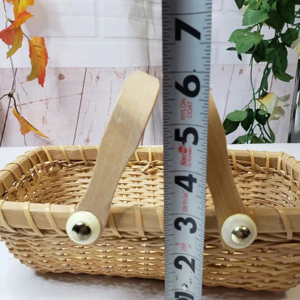 Small Rectangular Rattan Storage Basket w/ Handles Natural Blonde Coastal Decor